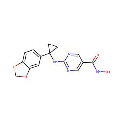 O=C(NO)c1cnc(NC2(c3ccc4c(c3)OCO4)CC2)nc1 ZINC000166666727