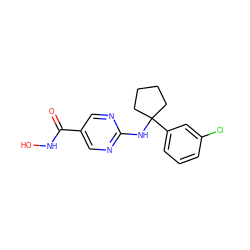 O=C(NO)c1cnc(NC2(c3cccc(Cl)c3)CCCC2)nc1 ZINC000166677464