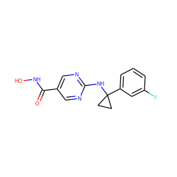 O=C(NO)c1cnc(NC2(c3cccc(F)c3)CC2)nc1 ZINC000166610975