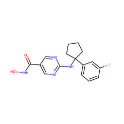 O=C(NO)c1cnc(NC2(c3cccc(F)c3)CCCC2)nc1 ZINC000166654733