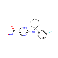 O=C(NO)c1cnc(NC2(c3cccc(F)c3)CCCCC2)nc1 ZINC000166616349