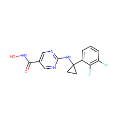 O=C(NO)c1cnc(NC2(c3cccc(F)c3F)CC2)nc1 ZINC000166664134