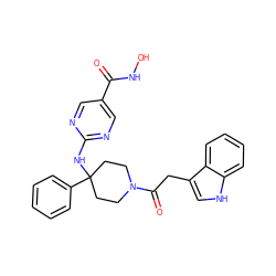 O=C(NO)c1cnc(NC2(c3ccccc3)CCN(C(=O)Cc3c[nH]c4ccccc34)CC2)nc1 ZINC000231390131