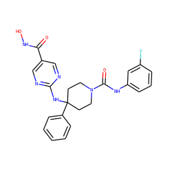 O=C(NO)c1cnc(NC2(c3ccccc3)CCN(C(=O)Nc3cccc(F)c3)CC2)nc1 ZINC001772577363