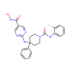 O=C(NO)c1cnc(NC2(c3ccccc3)CCN(C(=O)Nc3ccccc3F)CC2)nc1 ZINC001772585995