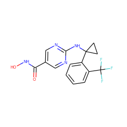 O=C(NO)c1cnc(NC2(c3ccccc3C(F)(F)F)CC2)nc1 ZINC000166612771