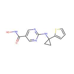 O=C(NO)c1cnc(NC2(c3cccs3)CC2)nc1 ZINC000145977426