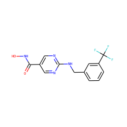 O=C(NO)c1cnc(NCc2cccc(C(F)(F)F)c2)nc1 ZINC000166623227