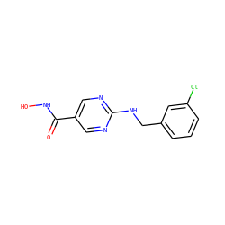 O=C(NO)c1cnc(NCc2cccc(Cl)c2)nc1 ZINC000166605520