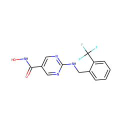 O=C(NO)c1cnc(NCc2ccccc2C(F)(F)F)nc1 ZINC000166664011