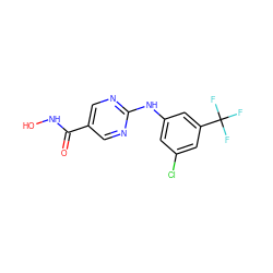 O=C(NO)c1cnc(Nc2cc(Cl)cc(C(F)(F)F)c2)nc1 ZINC000166675496