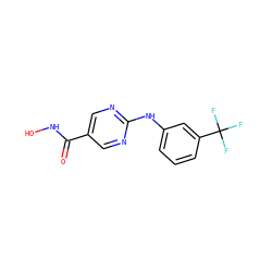 O=C(NO)c1cnc(Nc2cccc(C(F)(F)F)c2)nc1 ZINC000166684797