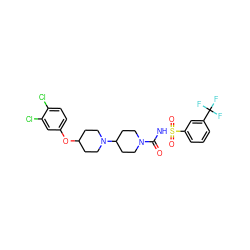 O=C(NS(=O)(=O)c1cccc(C(F)(F)F)c1)N1CCC(N2CCC(Oc3ccc(Cl)c(Cl)c3)CC2)CC1 ZINC000095557649