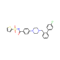 O=C(NS(=O)(=O)c1cccs1)c1ccc(N2CCN(Cc3ccccc3-c3ccc(Cl)cc3)CC2)cc1 ZINC000116984448