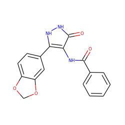 O=C(Nc1c(-c2ccc3c(c2)OCO3)[nH][nH]c1=O)c1ccccc1 ZINC000072134845