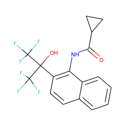 O=C(Nc1c(C(O)(C(F)(F)F)C(F)(F)F)ccc2ccccc12)C1CC1 ZINC000013489795