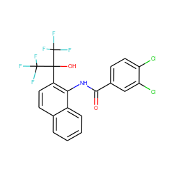 O=C(Nc1c(C(O)(C(F)(F)F)C(F)(F)F)ccc2ccccc12)c1ccc(Cl)c(Cl)c1 ZINC000013489821