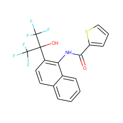 O=C(Nc1c(C(O)(C(F)(F)F)C(F)(F)F)ccc2ccccc12)c1cccs1 ZINC000013489827