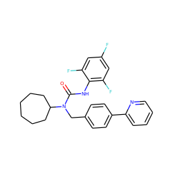 O=C(Nc1c(F)cc(F)cc1F)N(Cc1ccc(-c2ccccn2)cc1)C1CCCCCC1 ZINC000013779972