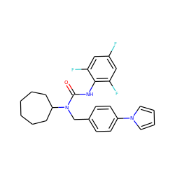 O=C(Nc1c(F)cc(F)cc1F)N(Cc1ccc(-n2cccc2)cc1)C1CCCCCC1 ZINC000013779969