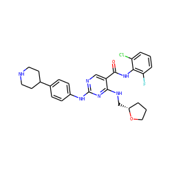 O=C(Nc1c(F)cccc1Cl)c1cnc(Nc2ccc(C3CCNCC3)cc2)nc1NC[C@@H]1CCCO1 ZINC000299852600