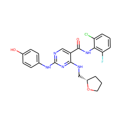 O=C(Nc1c(F)cccc1Cl)c1cnc(Nc2ccc(O)cc2)nc1NC[C@@H]1CCCO1 ZINC000299852918