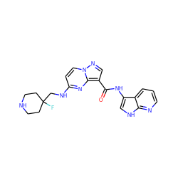 O=C(Nc1c[nH]c2ncccc12)c1cnn2ccc(NCC3(F)CCNCC3)nc12 ZINC000096270693