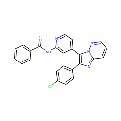 O=C(Nc1cc(-c2c(-c3ccc(Cl)cc3)nc3cccnn23)ccn1)c1ccccc1 ZINC000146599493