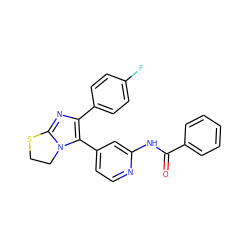 O=C(Nc1cc(-c2c(-c3ccc(F)cc3)nc3n2CCS3)ccn1)c1ccccc1 ZINC000169331085