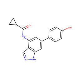 O=C(Nc1cc(-c2ccc(O)cc2)cc2[nH]ncc12)C1CC1 ZINC000115279941