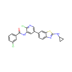 O=C(Nc1cc(-c2ccc3nc(NC4CC4)sc3c2)cnc1Cl)c1cccc(Cl)c1 ZINC000474606885