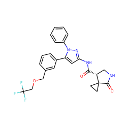 O=C(Nc1cc(-c2cccc(COCC(F)(F)F)c2)n(-c2ccccc2)n1)[C@@H]1CNC(=O)C12CC2 ZINC000169707173