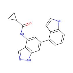 O=C(Nc1cc(-c2cccc3[nH]ccc23)cc2[nH]ncc12)C1CC1 ZINC000113870856