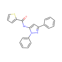 O=C(Nc1cc(-c2ccccc2)nn1-c1ccccc1)c1cccs1 ZINC000013584920