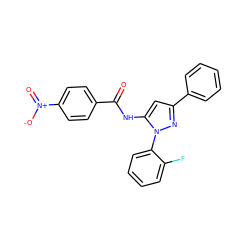 O=C(Nc1cc(-c2ccccc2)nn1-c1ccccc1F)c1ccc([N+](=O)[O-])cc1 ZINC000013704411