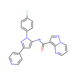 O=C(Nc1cc(-c2ccncc2)nn1-c1ccc(F)cc1)c1cnn2cccnc12 ZINC000204745714