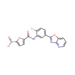 O=C(Nc1cc(-c2nc3ncccc3o2)ccc1Cl)c1ccc([N+](=O)[O-])o1 ZINC000004412670