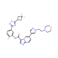 O=C(Nc1cc(-c2noc(C3CC(F)(F)C3)n2)ccc1F)c1cnc2ccc(-c3cnn(CCN4CCOCC4)c3)cn12 ZINC000206140786