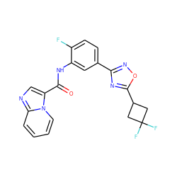 O=C(Nc1cc(-c2noc(C3CC(F)(F)C3)n2)ccc1F)c1cnc2ccccn12 ZINC000206125352