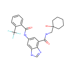 O=C(Nc1cc(C(=O)NCC2(O)CCCCC2)c2nc[nH]c2c1)c1ccccc1C(F)(F)F ZINC000205654716