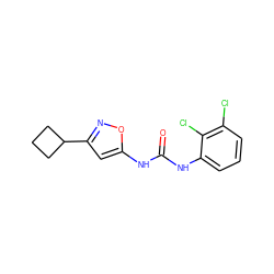 O=C(Nc1cc(C2CCC2)no1)Nc1cccc(Cl)c1Cl ZINC000003834007