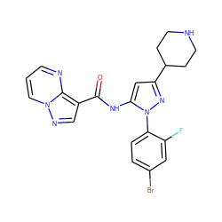 O=C(Nc1cc(C2CCNCC2)nn1-c1ccc(Br)cc1F)c1cnn2cccnc12 ZINC000145863510