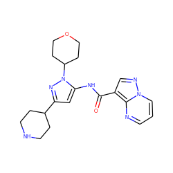 O=C(Nc1cc(C2CCNCC2)nn1C1CCOCC1)c1cnn2cccnc12 ZINC000203734821