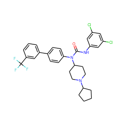 O=C(Nc1cc(Cl)cc(Cl)c1)N(c1ccc(-c2cccc(C(F)(F)F)c2)cc1)C1CCN(C2CCCC2)CC1 ZINC000028460925