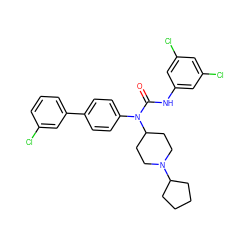 O=C(Nc1cc(Cl)cc(Cl)c1)N(c1ccc(-c2cccc(Cl)c2)cc1)C1CCN(C2CCCC2)CC1 ZINC000028461689