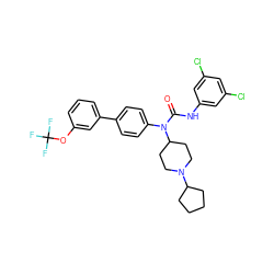 O=C(Nc1cc(Cl)cc(Cl)c1)N(c1ccc(-c2cccc(OC(F)(F)F)c2)cc1)C1CCN(C2CCCC2)CC1 ZINC000028465439