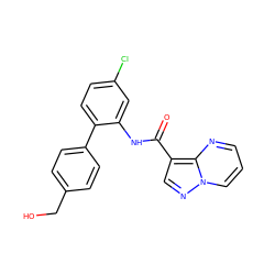 O=C(Nc1cc(Cl)ccc1-c1ccc(CO)cc1)c1cnn2cccnc12 ZINC000113652922