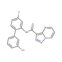 O=C(Nc1cc(Cl)ccc1-c1cccc(O)c1)c1cnn2cccnc12 ZINC000113653123