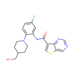 O=C(Nc1cc(Cl)ccc1N1CCC(CO)CC1)c1csc2cncnc12 ZINC000113653262