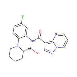 O=C(Nc1cc(Cl)ccc1N1CCCC[C@H]1CO)c1cnn2cccnc12 ZINC000113654363